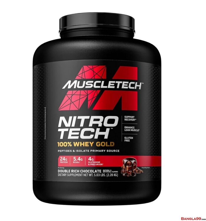 Muscletech Nitrotech 100% Whey Gold, Double Rich Chocolate, 5 Lbs - Image 1